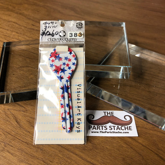 M383 Royal Clover Nissan Replacement Key (Red/White/Blue Stars)