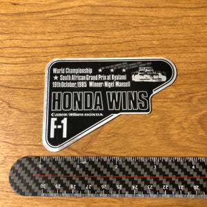 Williams Honda F-1 World Champion "South Africa GP" Metal Sticker