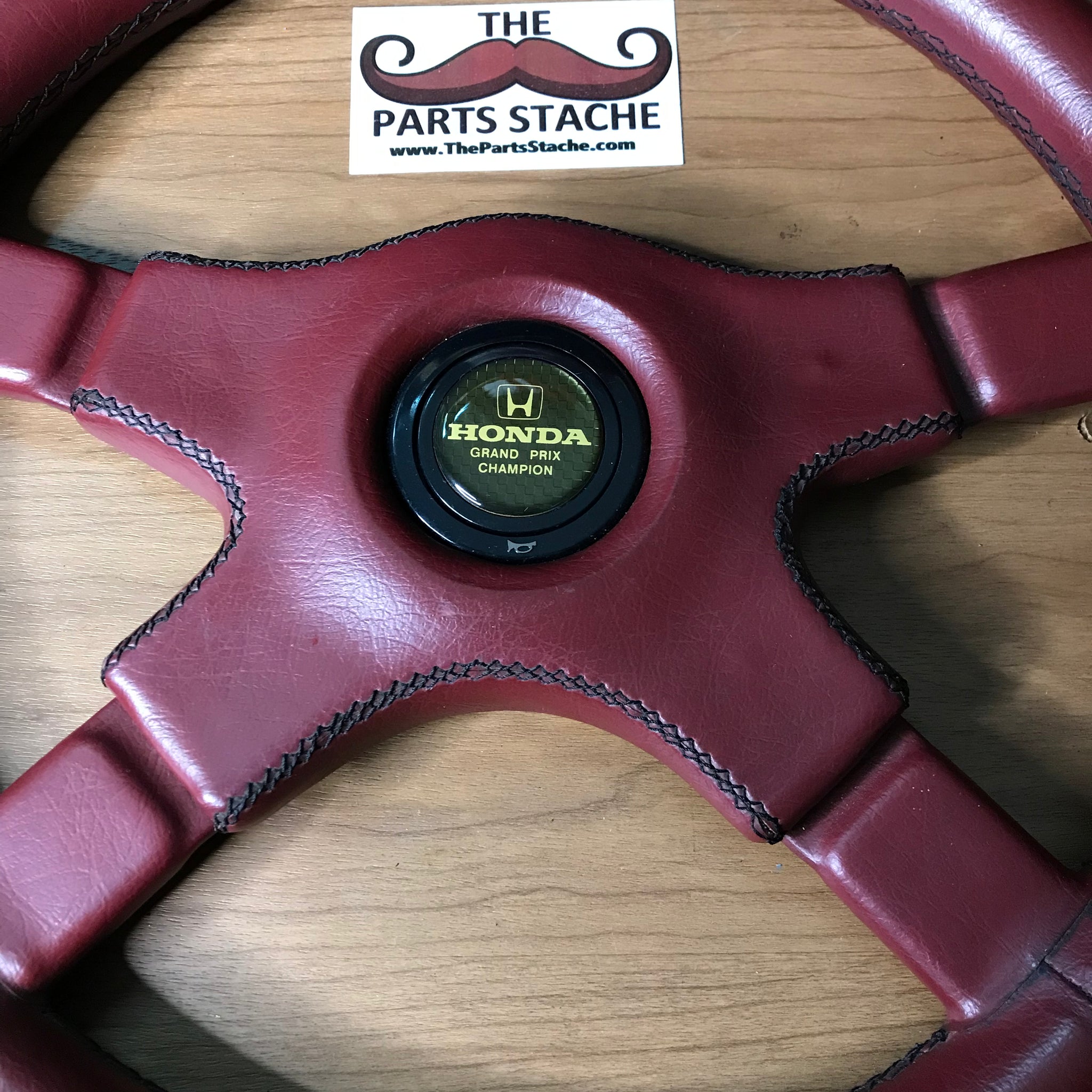 Italvolanti Burgundy Leather Steering Wheel w/ Honda Horn Button Italvolanti Burgundy Leather Steering Wheel w/ Honda Horn Button