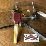 M373 Royal Clover Tan/Red Leather Coin Key (Gold)