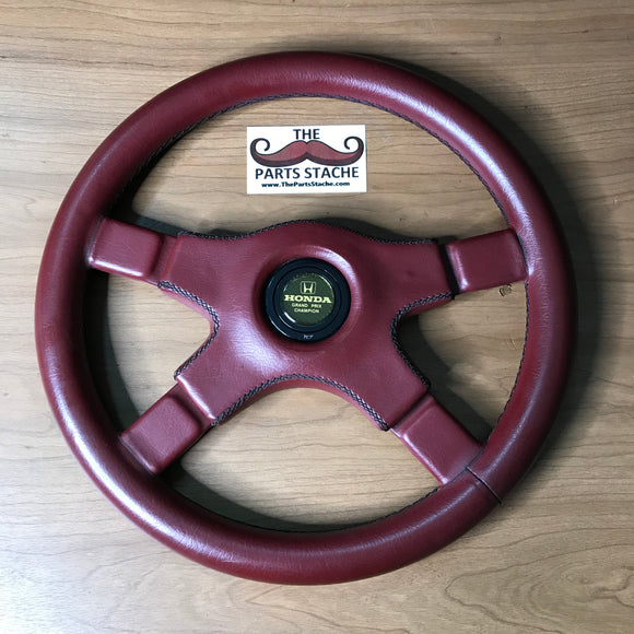 Italvolanti Burgundy Leather Steering Wheel w/ Honda Horn Button